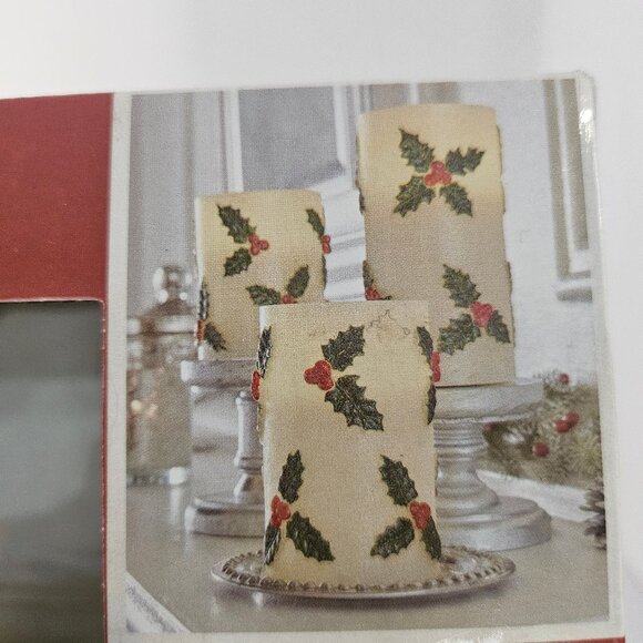 Loft Living Holly Berry Glittered 3 Piece LED Pillar Flameless Candle Set - Picture 2 of 9